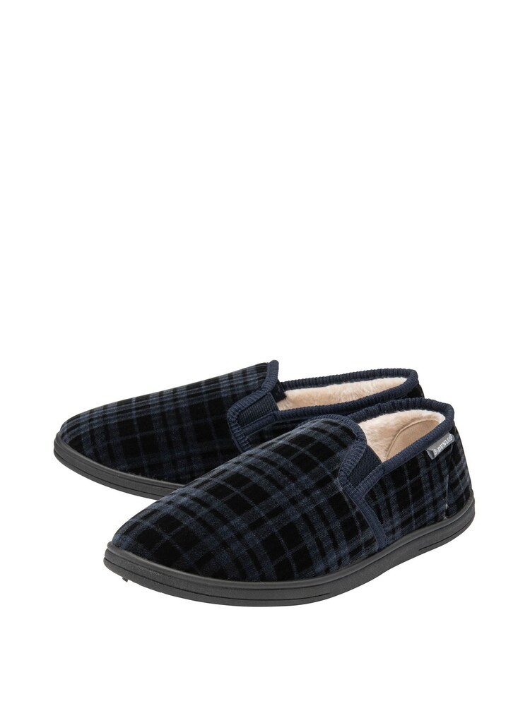 Dunlop Navy Blue Regular Fit Full Shoe Velour Slippers - Men's - Image 2 of 4