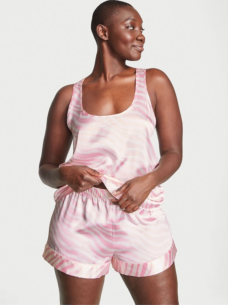 Victoria's Secret Pink Zebra Satin Racerback Pyjama Top - Image 1 of 1