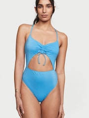 Victoria's Secret Capri Blue Ruched Shine Cut Out One Piece Swimsuit - Image 1 of 4