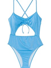 Victoria's Secret Capri Blue Ruched Shine Cut Out One Piece Swimsuit - Image 3 of 4