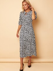 Girl In Mind Monochrome Petite Jenny Puff Sleeve Keyhole Neckline Midi Dress - Image 1 of 4