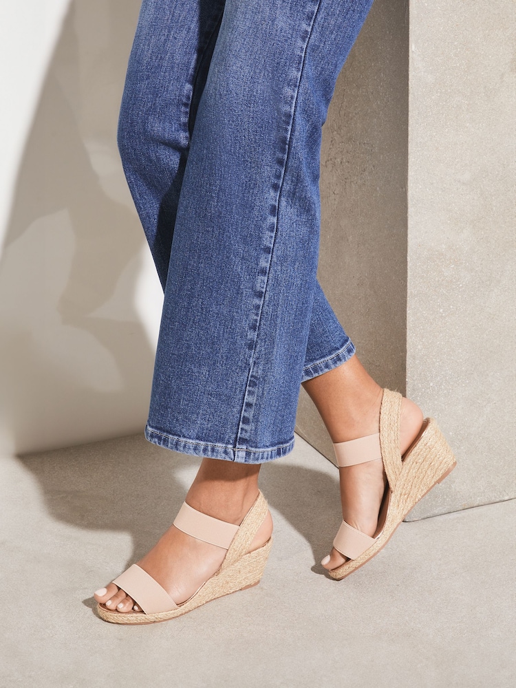Lipsy Nude Pink Wide Fit Elastic Low Wedge Espadrille Sandal - Image 1 of 4