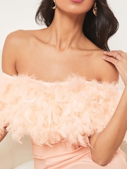 Lipsy Nude Premium Feather Belted Bardot Dress - Image 4 of 4