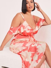Lipsy White Print V Neck Cold Shoulder Asymmetrical Tiered Dress - Image 2 of 4