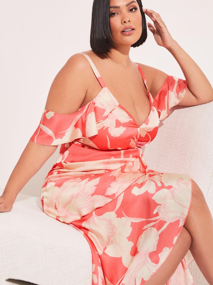 Lipsy White Print V Neck Cold Shoulder Asymmetrical Tiered Dress - Image 2 of 4