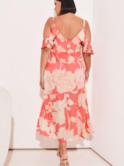 Lipsy White Print V Neck Cold Shoulder Asymmetrical Tiered Dress - Image 3 of 4