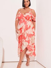 Lipsy White Print V Neck Cold Shoulder Asymmetrical Tiered Dress - Image 4 of 4
