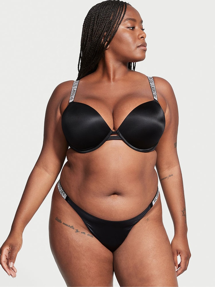 Victoria's Secret Black Thong Shine Strap Knickers - Image 1 of 3