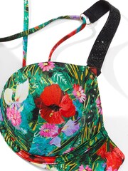 Victoria's Secret Tropical Floral Blue Add 2 Cups Push Up Shine Strap Swim Bikini Top - Image 4 of 4