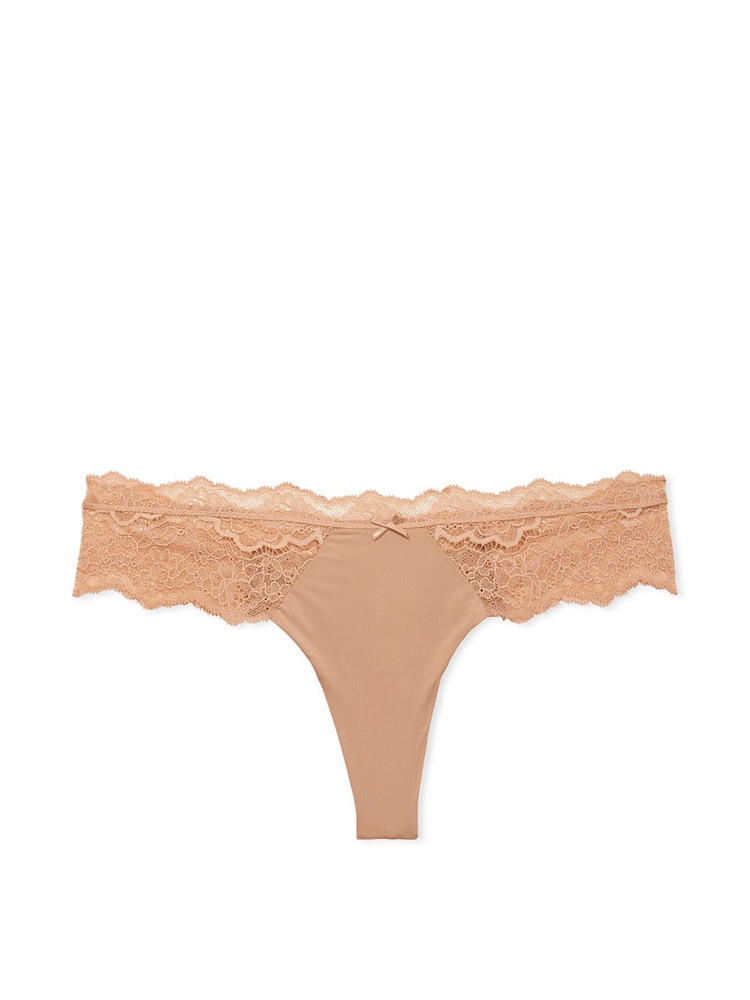 Victoria's Secret Sweet Praline Nude Lace Trim Thong Knickers - Image 1 of 1