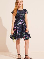 Lipsy Navy Cap Occasion Sleeve Dress (3yrs-16yrs) - Image 2 of 4