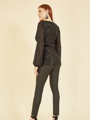 Yumi Black Sequin Wrap Top - Image 3 of 4