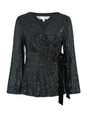 Yumi Black Sequin Wrap Top - Image 4 of 4