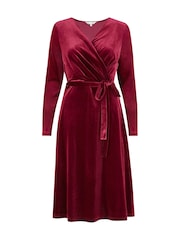 Yumi Burgundy Red Velvet Wrap Around Dress - Image 3 of 3