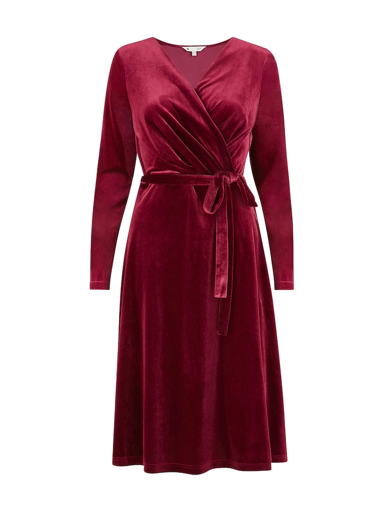 Yumi Burgundy Red Velvet Wrap Around Dress - Image 3 of 3