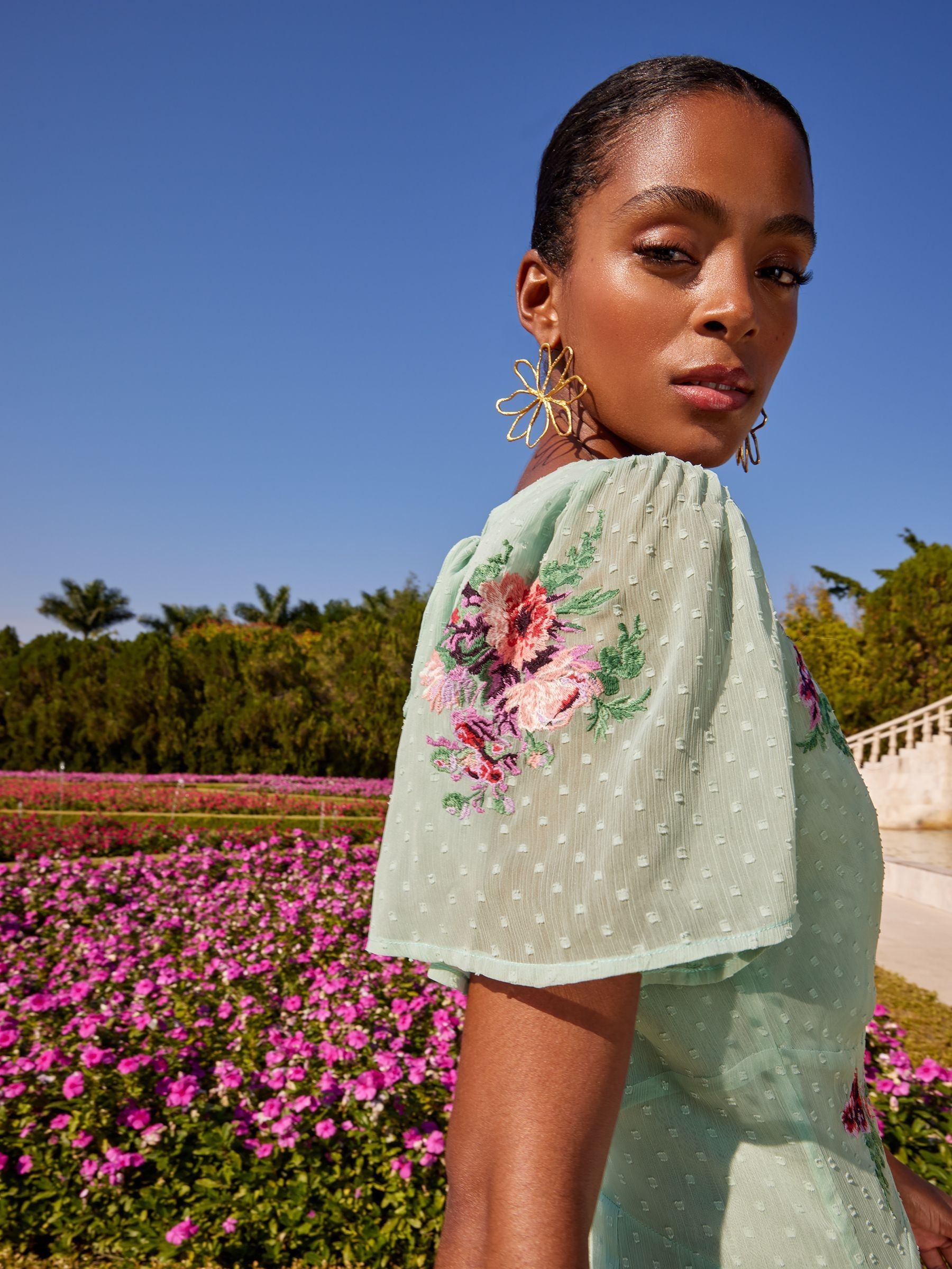 Buy V&A | Love & Roses Sage Green Embroidered Embroidered V