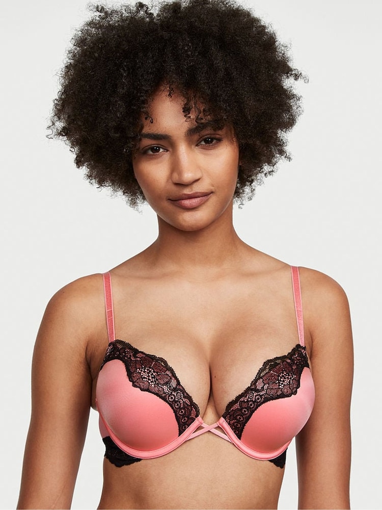 Victoria's Secret Pink Roses Lace Trim Add 2 Cups Push Up Bra - Image 1 of 1
