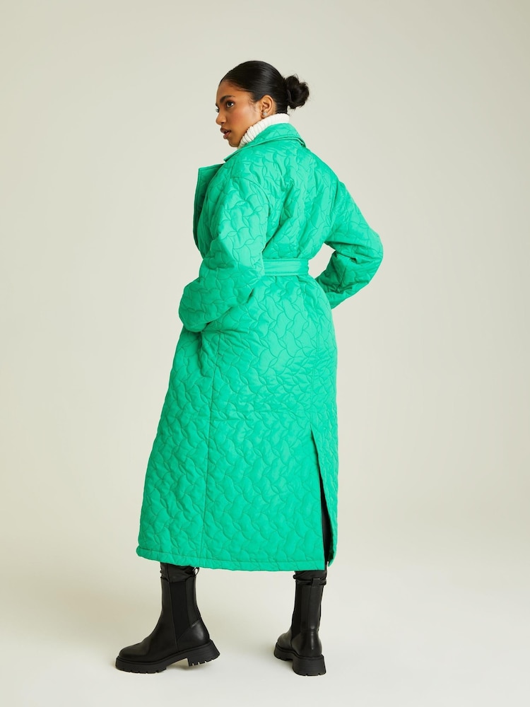 Urban Bliss Green Longling Quilted Belted Jacket - Image 2 of 4