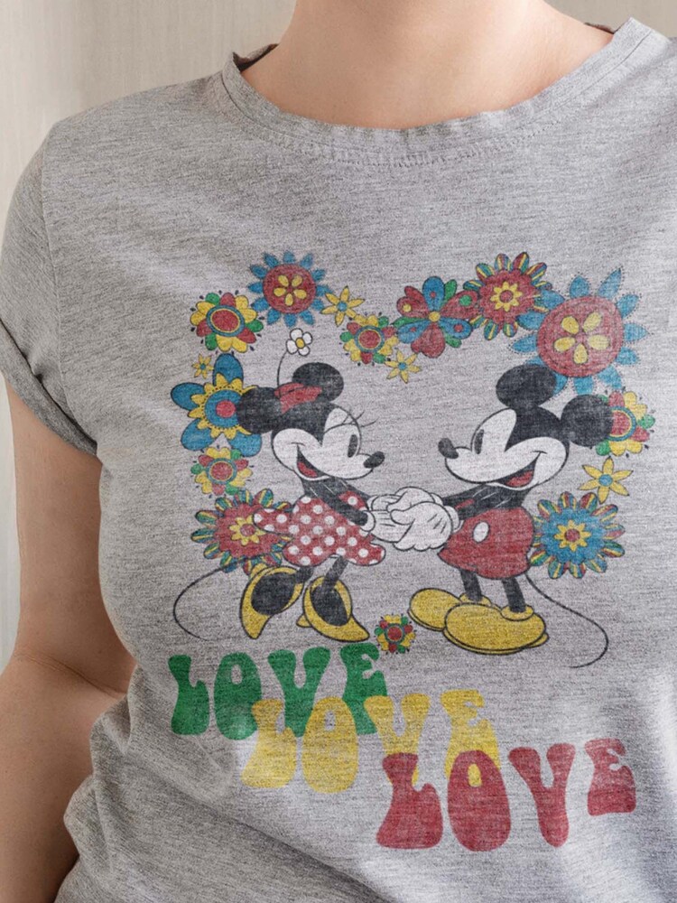 Brands In Grey Mickey Mouse Hippie Love Women Heather Grey Disney T-Shirt - Image 2 of 4