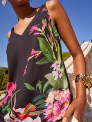 V&A | Love & Roses Black Floral Print V Neck V Back Vest - Image 3 of 4