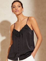 Love & Roses Black Lace Trim V Neck Cami Vest Top - Image 3 of 4