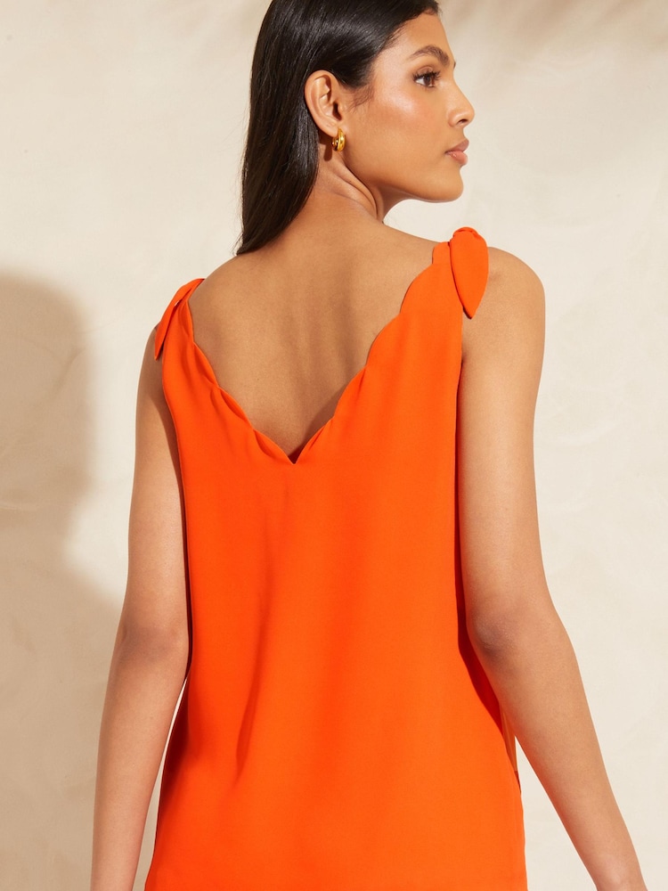 Love & Roses Orange V Neck Scallop Detail Tie Shoulder Vest - Image 2 of 4