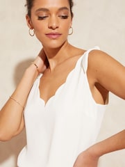 Love & Roses Ivory White V Neck Scallop Detail Tie Shoulder Vest - Image 2 of 4