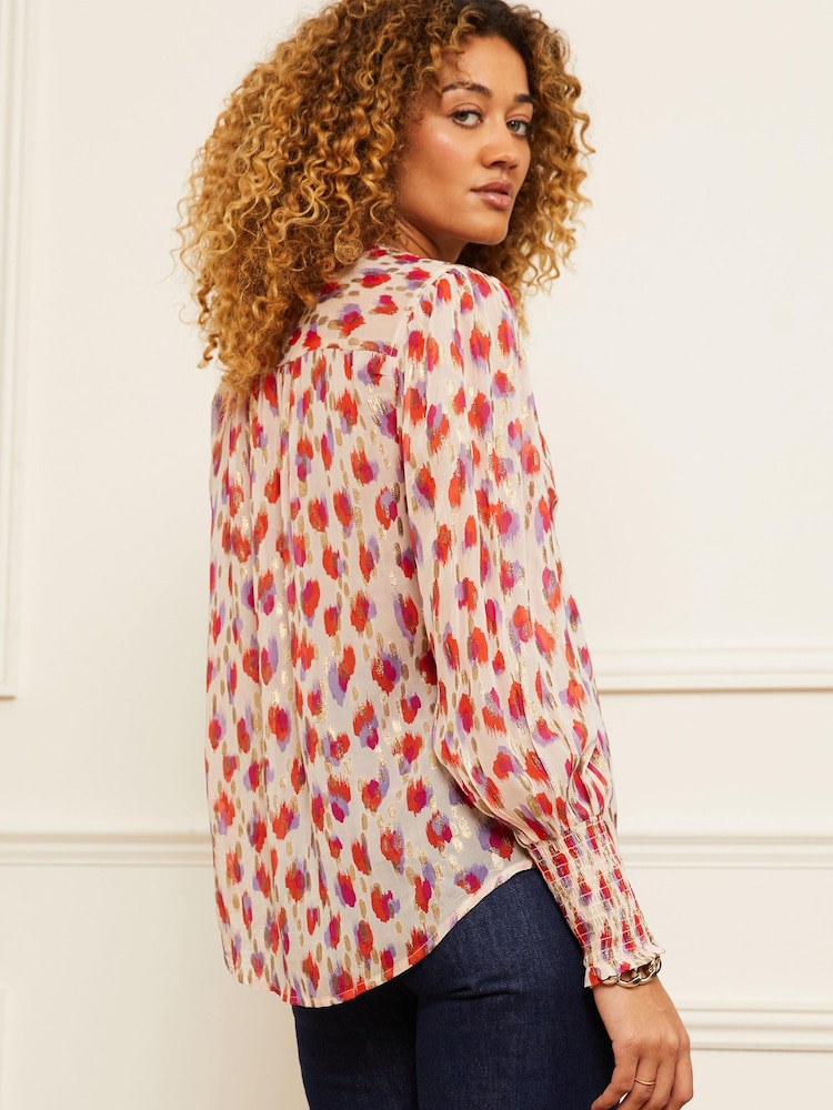 Love & Roses Metallic Animal Sheer V Neck Long Sleeve Over The Head Blouse - Image 1 of 1 Love & Roses Metallic Animal Sheer V Neck Long Sleeve Over The Head Blouse - Image 1 of 1