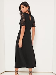 Lipsy Black Lace Jersey Puff Short Sleeve Underbust Midi Dress - Image 2 of 4