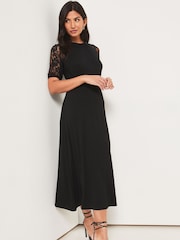 Lipsy Black Lace Jersey Puff Short Sleeve Underbust Midi Dress - Image 3 of 4