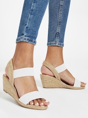 Lipsy White Wide FIt Elastic Low Wedge Espadrille Sandal - Image 1 of 3