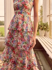Love & Roses Pink Floral Print Tiered Cami Midi Dress - Image 2 of 4