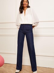 Love & Roses Ivory Petite Ruffle Neck Lace Trim Tie Cuff 3/4 Sleeve Dobby Spot Blouse - Image 4 of 4
