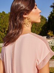 V&A | Love & Roses Pink Floral Woven Mix Roll Sleeve T-Shirt - Image 3 of 4