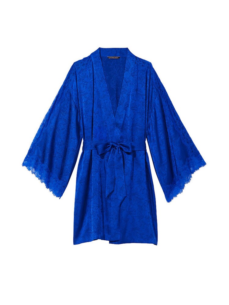 Victoria's Secret Blue Oar Satin Lace Robe - Image 4 of 4
