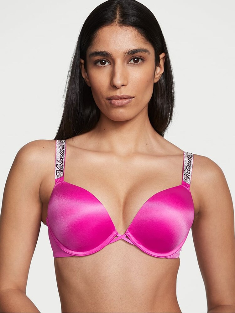 Victoria's Secret Fuchsia Frenzy Pink Smooth Shine Strap Add 2 Cups Push Up Bombshell Bra - Image 1 of 3