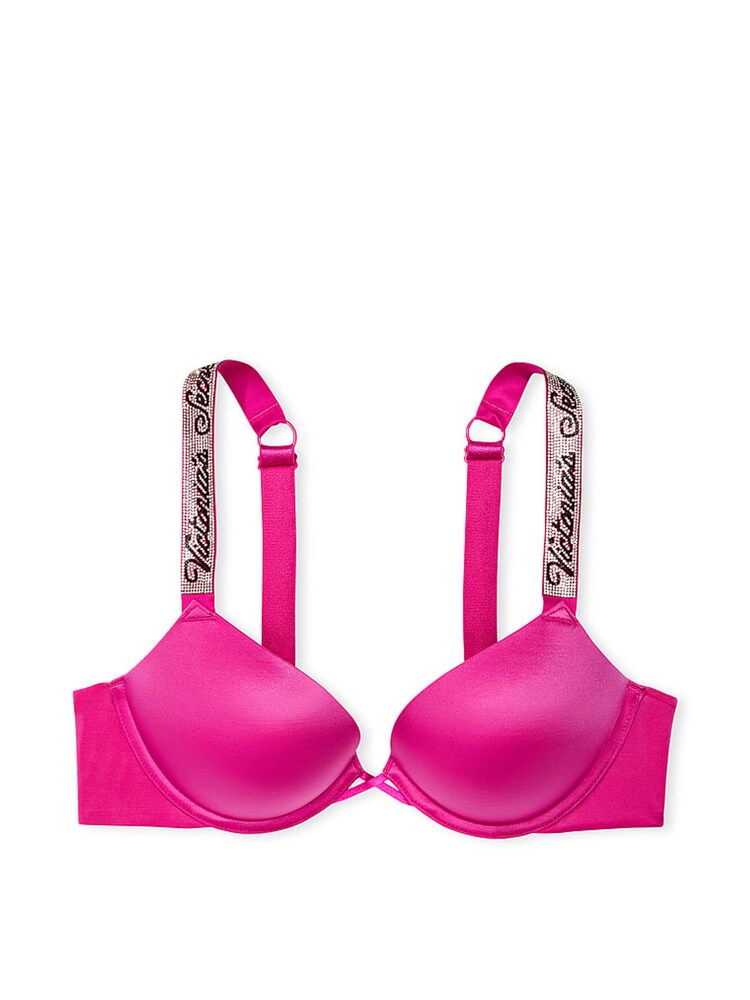 Victoria's Secret Fuchsia Frenzy Pink Smooth Shine Strap Add 2 Cups Push Up Bombshell Bra - Image 3 of 3