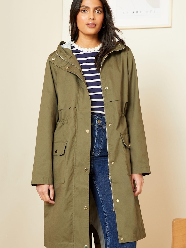 Love & Roses Khaki Green Shower Resistant Parka Rain Coat - Image 1 of 4 Love & Roses Khaki Green Shower Resistant Parka Rain Coat - Image 1 of 4