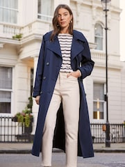Love & Roses Navy Blue Classic Belted Trench Coat - Image 1 of 4
