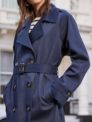 Love & Roses Navy Blue Classic Belted Trench Coat - Image 2 of 4