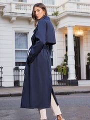 Love & Roses Navy Blue Classic Belted Trench Coat - Image 3 of 4