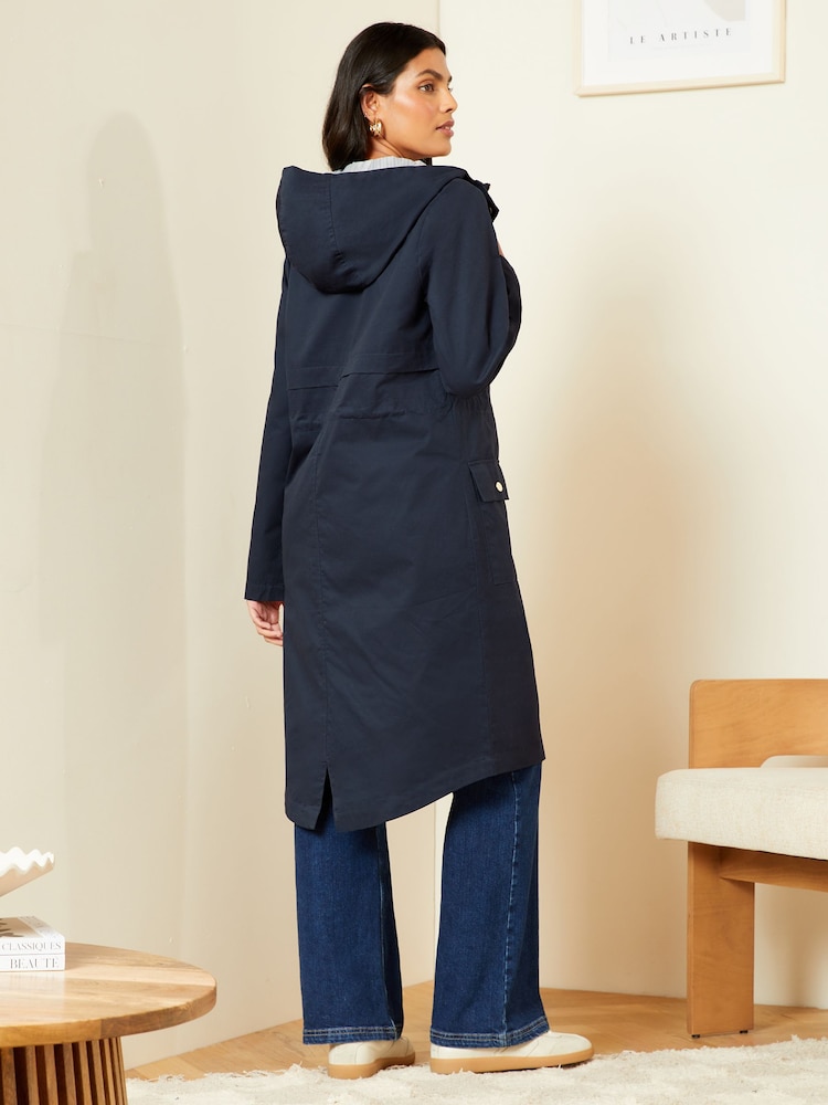 Love & Roses Navy Blue Shower Resistant Parka Rain Coat - Image 3 of 4