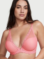 Victoria's Secret Pink Roses Mesh Half Pad Plunge Bra - Image 1 of 3