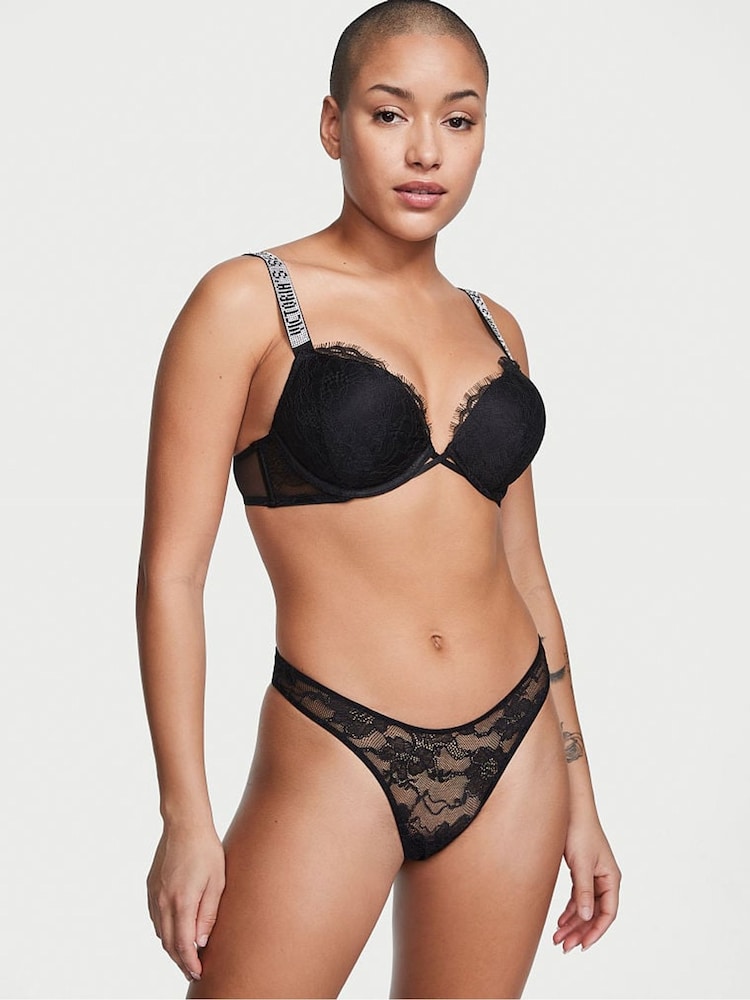 Victoria's Secret Black Shine Strap T-Bar Thong Knickers - Image 1 of 5