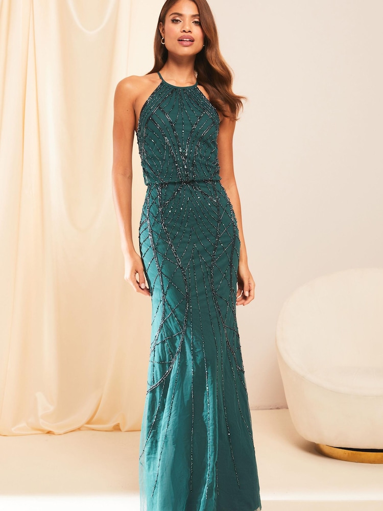 Lipsy Forrest Green Petite Kate Hand Embellished Sequin Halter Bridesmaid Maxi Dress - Image 1 of 4 Lipsy Forrest Green Petite Kate Hand Embellished Sequin Halter Bridesmaid Maxi Dress - Image 1 of 4