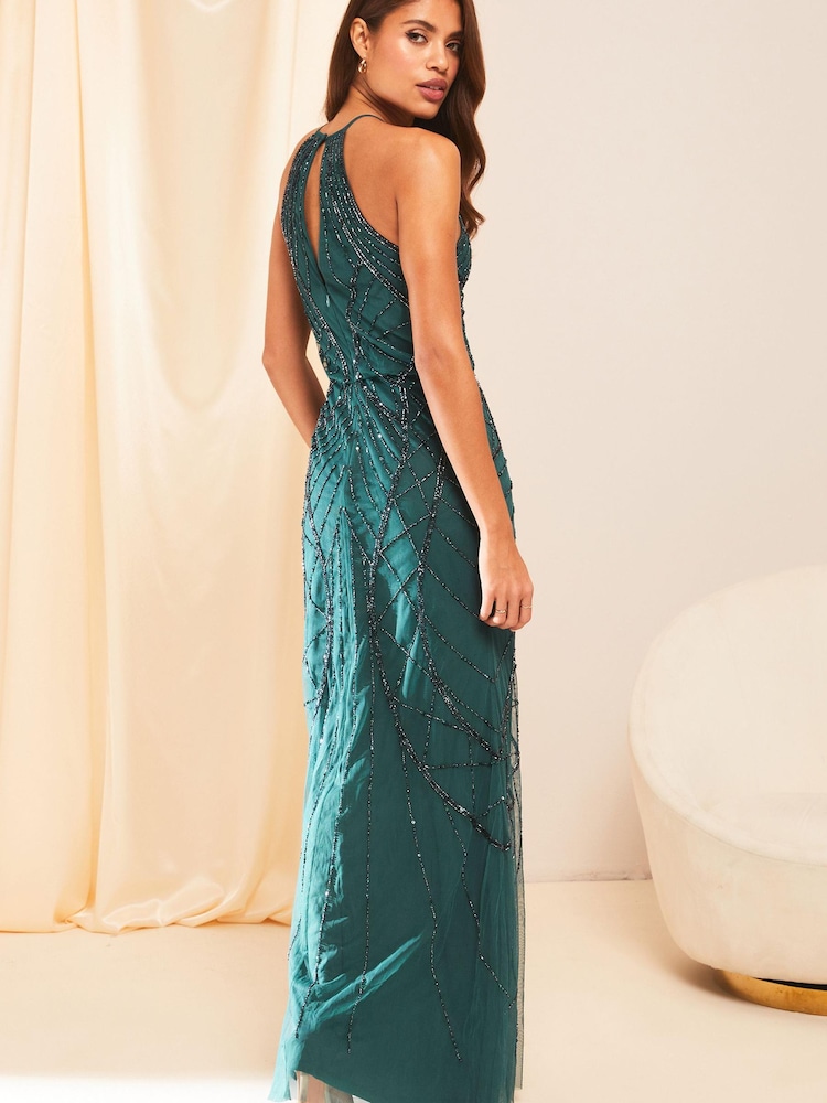 Lipsy Forrest Green Petite Kate Hand Embellished Sequin Halter Bridesmaid Maxi Dress - Image 2 of 4 Lipsy Forrest Green Petite Kate Hand Embellished Sequin Halter Bridesmaid Maxi Dress - Image 2 of 4
