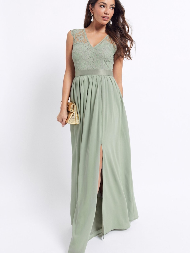 Maya Green Lace Top Chiffon Maxi Dress - Image 1 of 4 Maya Green Lace Top Chiffon Maxi Dress - Image 1 of 4