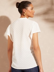 Love & Roses Ivory Dobby Spot Ruffle V Neck Flutter Sleeve Blouse - Image 3 of 4