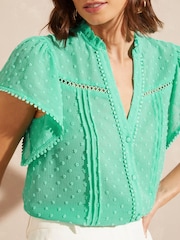 Love & Roses Seafoam Green Dobby Ruffle V Neck Flutter Sleeve Blouse - Image 2 of 4