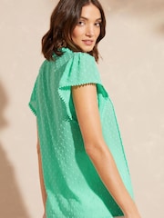 Love & Roses Seafoam Green Dobby Ruffle V Neck Flutter Sleeve Blouse - Image 3 of 4